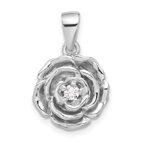 Halskette mit Blumen-Anhänger aus 925er Sterlingsilber, rhodiniert, Zirkonia, künstlicher Diamant, 19,25 x 13,5 mm breit, Schmuck für Damen, One Size, Zirkonia Metall Zirkonia Edelstein Aus Metall, von JewelryWeb