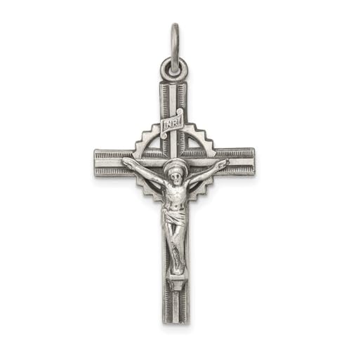 Halskette mit Inri-Kruzifix-Anhänger, 925er-Sterlingsilber, massiv strukturiert und poliert, Schmuck für Damen, One Size, Metall Silber Sterling-Silber, Kein Edelstein von JewelryWeb