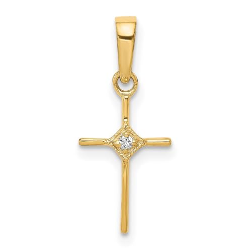 Halskette mit Kreuz-Anhänger aus 14 Karat Gold, kleiner Diamant, religiöser Glaube, 20 x 8 mm breit, Schmuck für Damen, One Size, Diamant Metall Diamanten Edelstein Aus Metall, Diamant von JewelryWeb