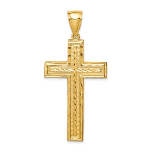 Halskette mit Kreuz-Anhänger aus 14-karätigem Gold, glitzernder Schnitt, 55 x 26,35 mm breit, Schmuck für Damen, One Size, Metall, Kein Edelstein von JewelryWeb