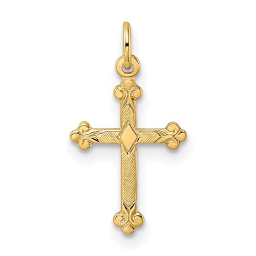 Halskette mit Kreuz-Anhänger aus 14-karätigem Gold, poliert und strukturiert, solide Diamantform, religiöser Glaube, Maße: 17 x 9,88 mm breit, 0,8 mm breiter Schmuck für Damen, One Size, Diamant von JewelryWeb