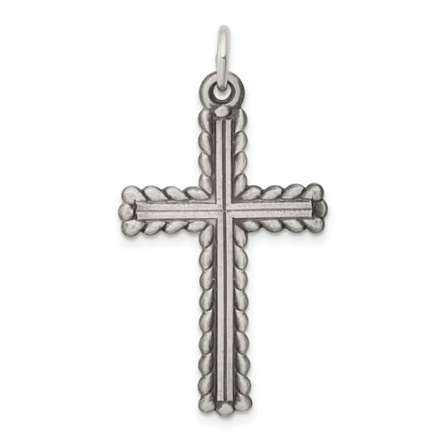 Halskette mit Kreuz-Anhänger aus 925er Sterlingsilber, strukturiert und gebürstet, lateinischer religiöser Glaube, Schmuck für Damen, One Size, Metall Silber Sterling-Silber, Kein Edelstein von JewelryWeb