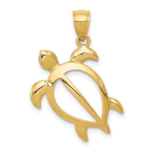 Halskette mit Schildkröten-Anhänger aus 14 Karat Gelbgold, poliert, Maße: 26,5 x 20 mm breit, Schmuck für Damen, One Size, Metall Gelbgold Goldfarben Aus Metall Gelbgold, Kein Edelstein von JewelryWeb