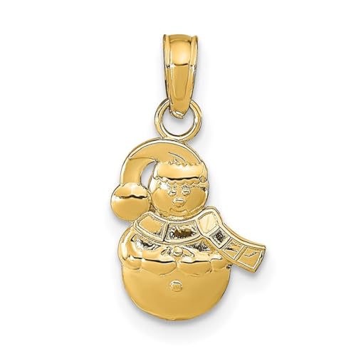 Halskette mit Schneemann mit Schal und Hut, 9 mm, 14 Karat Gold, 2D-Charm-Anhänger, Schmuck für Damen, One Size, Metall Goldfarben Aus Metall, Kein Edelstein von JewelryWeb