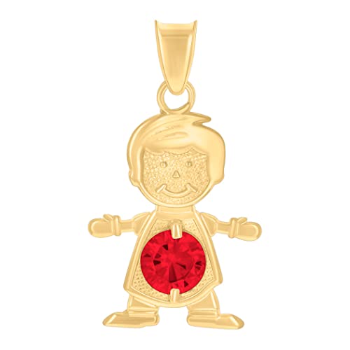 Herren-Halskette mit Anhänger aus Gelbgold, roter Zirkonia, künstlicher Diamant, Junge, Januar, Maße: 21,5 x 12 mm breit, Schmuck für Herren von JewelryWeb