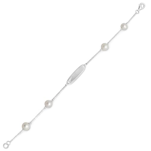 ID-Armband aus 925er-Sterlingsilber, 18 cm, weiße Süßwasser-Zuchtperle, Schmuck für Damen, Sterling-Silber von JewelryWeb