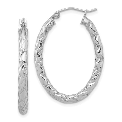 Kreolen aus 925er-Sterlingsilber, poliert und strukturiert, ovale Röhre, Maße: 33 x 24 mm breit, 3 mm dick, Schmuck für Damen, One Size, Metall Silber Sterling Silber, Kein Edelstein von JewelryWeb