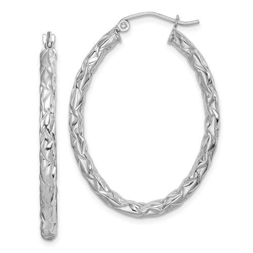 Kreolen aus 925er-Sterlingsilber, poliert und strukturiert, ovale Röhre, Maße: 37 x 27 mm breit, 3 mm dick, Schmuck für Damen von JewelryWeb