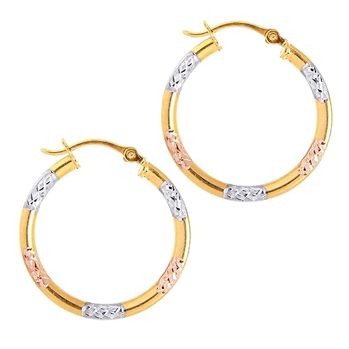 Kreolen mit Scharnierverschluss, 10 Karat Gelb/Weiß/Rotgold, glänzend, glitzernd, rund, Schmuck für Damen, One Size, Metall Roségold Goldfarben Metall Rotgold, Kein Edelstein von JewelryWeb