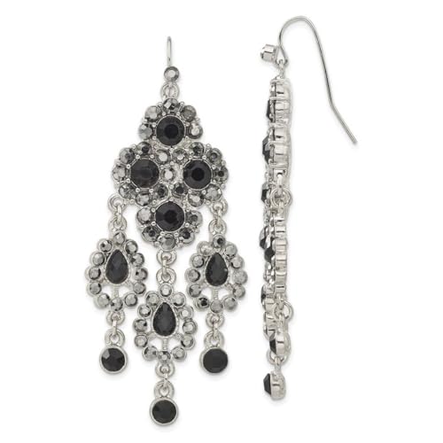 Kronleuchter-Ohrringe mit silberfarbenen Schäferhaken, schwarze Glassteine, Maße: 73 x 24 mm breit, Schmuck für Damen, One Size, Glas Metall Silber, Kein Edelstein von JewelryWeb