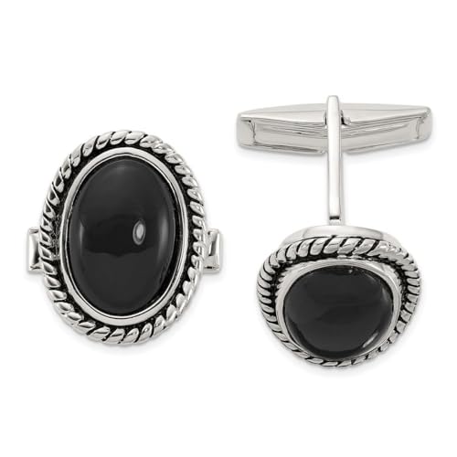 Manschettenknöpfe aus 925er Sterlingsilber, emaillierter Onyx, 13,8 x 9,9 mm breit, Schmuck für Herren, One Size, Metall Emaille Edelstein Metall, Onyx von JewelryWeb