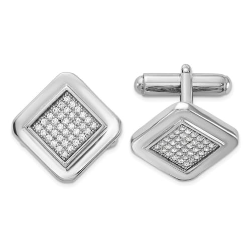 Manschettenknöpfe aus 925er-Sterlingsilber, rhodiniert, poliert, Zirkonia, simulierter Diamant, quadratisch, Maße: 20,3 x 20,3 mm breit, Schmuck für Herren, One Size, Metall Zirkonia Edelstein Metall, von JewelryWeb