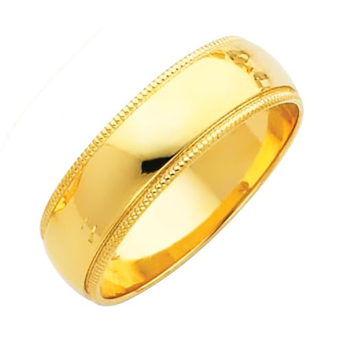 Milligrain-Ehering, 14 Karat Gelbgold, 6 mm, US-Größe 10, Schmuck für Damen, One Size, Metall Gelbgold Goldfarben Metall: Gelbgold, Kein Edelstein von JewelryWeb