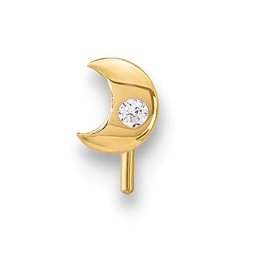 Nasenstecker, 1,95 mm, 14 Karat Gold, Zirkonia, künstlicher Diamant, himmlischer Mond, Schmuck für Damen, One Size, Zirkonia Edelstein Metall, Zirkonia von JewelryWeb