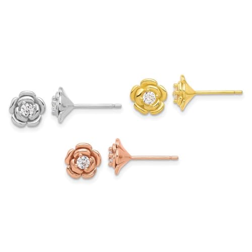 Ohrring-Set aus 925er-Sterlingsilber, Rhodium, plt, Gold, Roséton, Zirkonia, künstlicher Diamant, Rose, 3 Paar, One Size, Cubic Zirkonia Edelstein Gold, Zirkonia von JewelryWeb