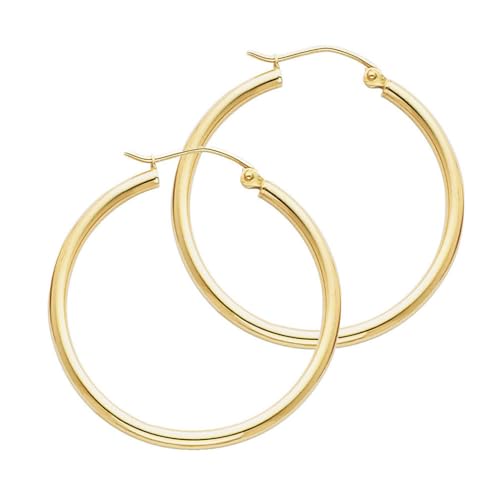 Ohrringe aus 14 Karat Gelbgold, 2 mm, rundes Rohr, poliert, 30 mm, Schmuck für Damen, One Size, Metall Gelbgold Goldfarben Metall Gelbgold, Kein Edelstein von JewelryWeb