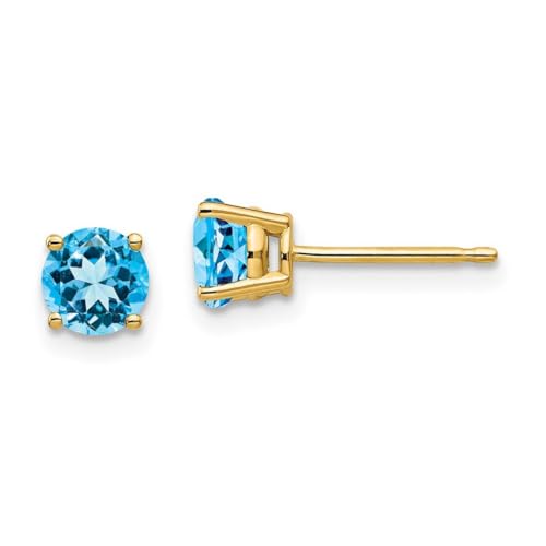 Ohrringe aus 14 Karat Gelbgold, 5 mm, Blautopas, Maße: 5 x 5 mm breit, Schmuck für Damen, One Size, Edelstein Blautopas Edelstein Goldfarben, Blauer Topas von JewelryWeb