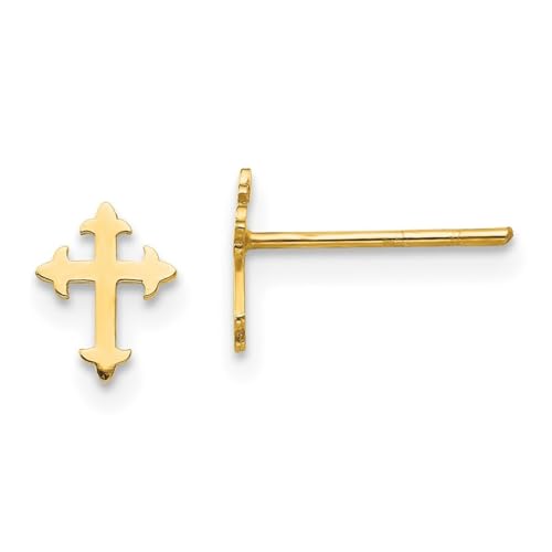 Ohrringe aus 14 Karat Gelbgold, massiv, poliert, religiöses Kreuz für Jungen oder Mädchen, Maße: 7 x 6 mm breit, One Size, Metall Gelbgold Goldfarben Metall Gelbgold, Kein Edelstein von JewelryWeb