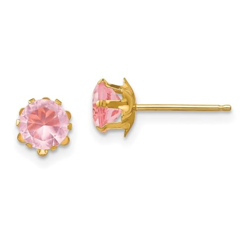 Ohrringe aus 14 Karat Gelbgold, poliert, 5 mm, künstlicher rosa Turmalin (Okt), Maße: 5 x 5 mm, Schmuck für Damen, One Size, Edelstein Metall Edelstein Goldfarben Metall, rosa Turmalin von JewelryWeb