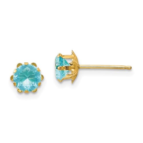 Ohrringe aus 14 Karat Gelbgold, poliert, 5 mm, simulierter Aquamarin (Mär), Maße: 5 x 5 mm, Schmuck für Damen, One Size, Edelstein Metall Edelstein Goldfarben Metall, Aquamarin von JewelryWeb