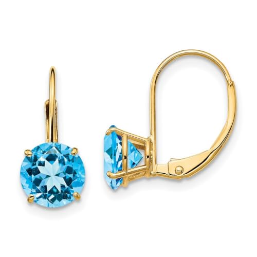 Ohrringe aus 14 Karat Gelbgold, poliert, 7 mm, blauer Topas, Klappbügel, Maße: 18 x 7 mm breit, Schmuck für Damen, One Size, Edelstein Blautopas Edelstein Goldfarben, Blauer Topas von JewelryWeb