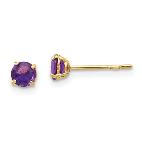 Ohrringe aus 14 Karat Gelbgold, poliert, rund, Amethyst, 4 mm, Maße: 4 x 4 mm breit, Schmuck für Damen, One Size, Edelstein Amethyst Edelstein Goldfarben, Amethyst von JewelryWeb