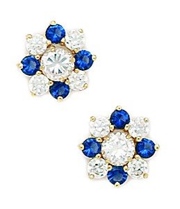 Ohrringe aus 14 Karat Gelbgold, tiefblauer Zirkonia, künstlicher Diamant, große Blume, 10 x 10 mm, Schmuck für Damen, One Size, Zirkonia Edelstein Zirkonia Edelstein Goldfarben, Zirkonia von JewelryWeb