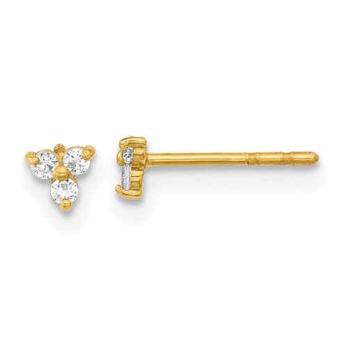 Ohrringe aus 14 Karat Gold, poliert, Zirkonia, künstlicher Diamant, dreieckig, 3,4 x 3,4 mm breit, Schmuck für Damen, Zirkonia von JewelryWeb