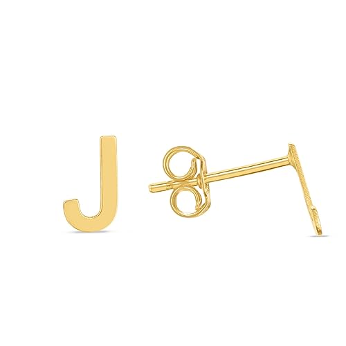 Ohrringe aus 14-karätigem Gelbgold, poliert, mit Buchstabe J, personalisierbar, mit Druckknopfverschluss, Schmuck für Damen, One Size, Metall Gelbgold Goldfarben Metall Gelbgold, Kein Edelstein von JewelryWeb