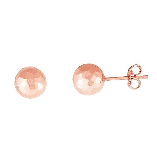 Ohrringe aus 14-karätigem Gold mit Rosé-Finish, 7 mm, facettierter, funkelnder Kugel, mit Druckverschluss, Schmuckgeschenke für Frauen, Metall von JewelryWeb