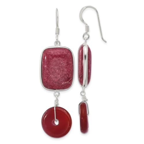 Ohrringe aus 925er Sterlingsilber, Karneol und rot gefärbte Jade, Schäferhund, 60,85 x 16,5 mm breit, Schmuck für Damen, One Size, Edelstein Metall Silber, Karneol Jade von JewelryWeb