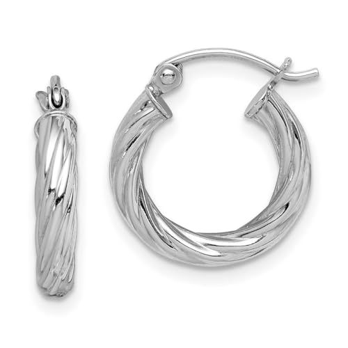 Ohrringe aus 925er-Sterlingsilber, mit Scharnier, 2,7 x 15 mm, gedrehte Creolen, Maße: 15 x 15 mm breit, 4 mm dick, Schmuck für Damen von JewelryWeb