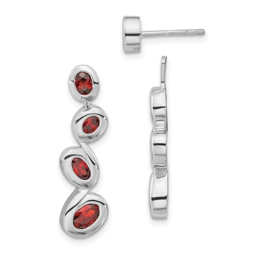 Ohrringe aus 925er-Sterlingsilber, poliert, abnehmbar, roter Zirkonia, künstlicher Diamant, baumelnder Ohrstecker, Maße: 31 x 9 mm breit, Schmuck für Damen, One Size, Zirkonia Edelstein Metall, von JewelryWeb