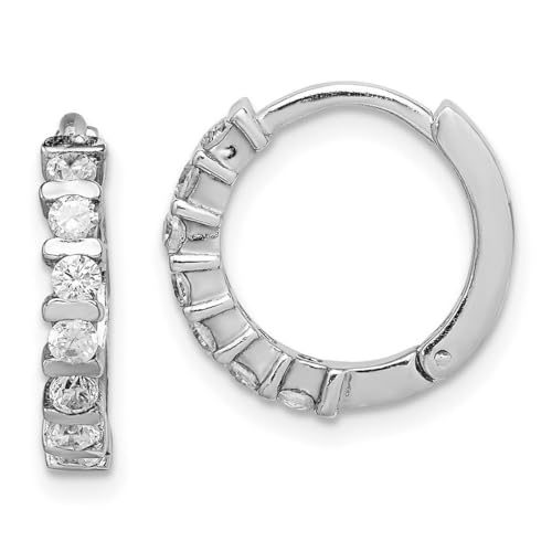 Ohrringe aus 925er-Sterlingsilber, poliert, mit Zirkonia, künstlicher Diamant, Scharnierohrringe, Maße: 15 x 15 mm breit, 3 mm dick, Schmuck für Damen, Zirkonia von JewelryWeb