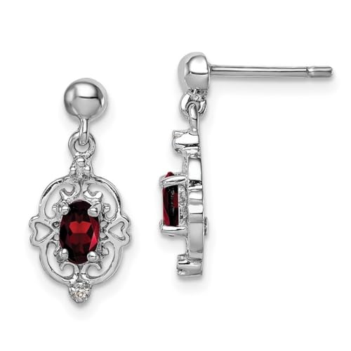 Ohrringe aus 925er-Sterlingsilber, poliert, offene Rückseite, Rhodium, Birne, Granat und Diamant, Maße: 17 x 7 mm breit, Schmuck für Damen, Diamant von JewelryWeb