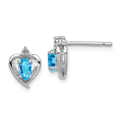 Ohrringe aus 925er-Sterlingsilber, poliert, offene Rückseite, leichter Schweizer Blautopas und Diamanten, Maße: 10 x 7 mm breit, Schmuck für Damen, Diamant von JewelryWeb