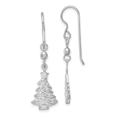 Ohrringe aus 925er-Sterlingsilber, polierter Schäferhaken, rhodiniert, Weihnachtsbaum-Ohrringe, Maße: 42 x 12 mm breit, Schmuck für Damen von JewelryWeb