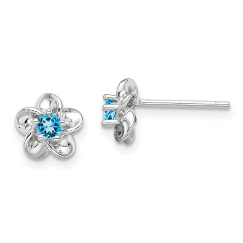 Ohrringe aus 925er-Sterlingsilber, rhodiniert, Blumenmuster, Blautopas, Maße: 14,5 x 8 mm breit, Schmuck für Damen, One Size, Edelstein Metall Blautopas Edelstein Metall, Blauer Topas von JewelryWeb