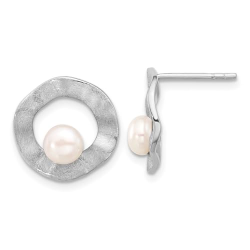 Ohrringe aus 925er-Sterlingsilber, rhodiniert, Süßwasser-Zuchtperle, Kratz-Finish, Maße: 14. Schmuck für Damen, One Size, Metall Perle Metall Perle Rhodium, Kein Edelstein von JewelryWeb