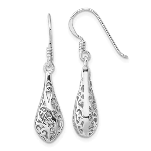 Ohrringe aus 925er-Sterlingsilber, rhodiniert, poliert, filigranes Design, Maße: 34 x 7,7 mm breit, Schmuck für Damen, One Size, Metall Silber Metall Rhodium Silberfarben, Kein Edelstein von JewelryWeb