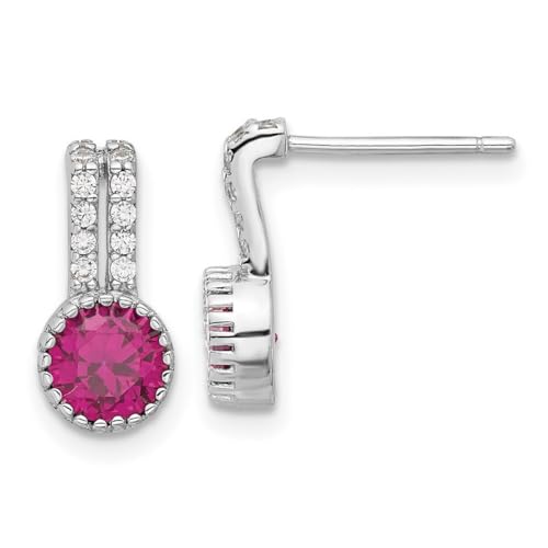 Ohrringe aus 925er-Sterlingsilber, rhodiniert, roter und weißer Zirkonia, künstlicher Diamant, Maße: 13,3 x 6,5 mm breit, Schmuck für Damen, One Size, Zirkonia Edelstein Metall, Zirkonia von JewelryWeb