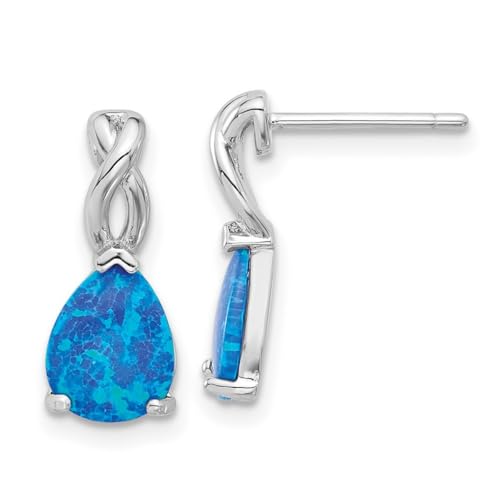 Ohrringe aus 925er-Sterlingsilber, rhodiniert mit blauem künstlichem Opal, Maße: 16,65 x 7 mm breit, Schmuck für Damen, One Size, Edelstein Metall Opal, Opal von JewelryWeb