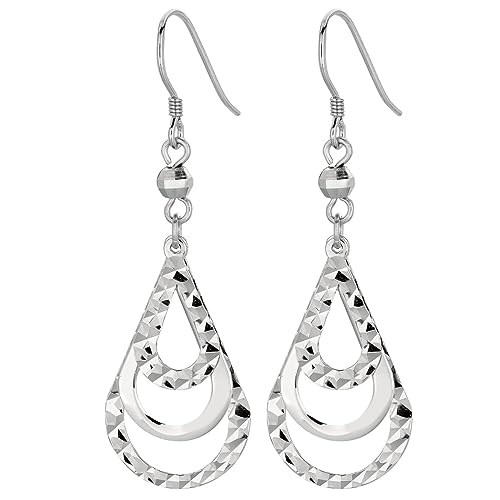 Ohrringe aus 925er Sterlingsilber mit Rhodium-Finish, strukturiert, glänzend, drei Absolventen, offene Träne, lange Tropfen, baumelnde Ohrringe, Schmuck für Damen, One Size, Metall Silber Metall von JewelryWeb