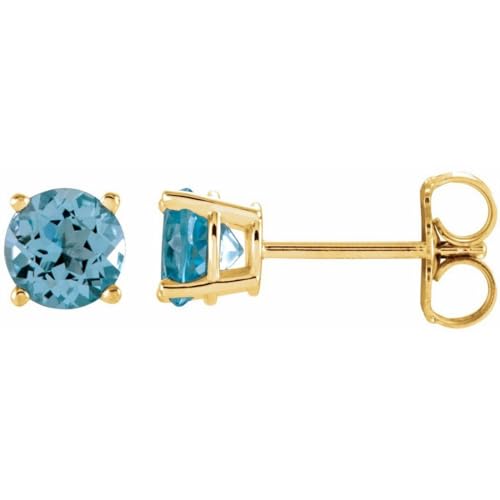 Ohrstecker aus 14 Karat Gelbgold, rund, natürlicher himmelblauer Topas, 5 mm, Reibungsrückseite, 4 Zinken, poliert, Schmuck für Damen, One Size, Edelstein Blautopas Edelstein Goldfarben, Topas von JewelryWeb