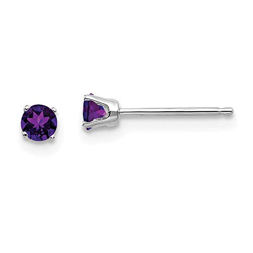 Ohrstecker aus 14-karätigem Weißgold, 3 mm, Amethyst, Maße: 3 x 3 mm breit, Schmuckgeschenke für Frauen, Edelstein Amethyst Edelstein Goldfarben, Amethyst von JewelryWeb