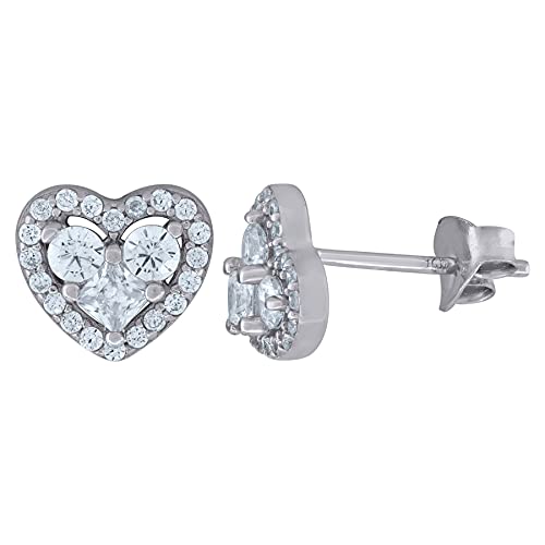 Ohrstecker aus 925er-Sterlingsilber, Unisex, Zirkonia, simulierter Diamant, Liebesherz, Maße: 7,6 x 8,6 mm breit, Schmuck für Damen, One Size, Zirkonia Edelstein Metall, Zirkonia von JewelryWeb