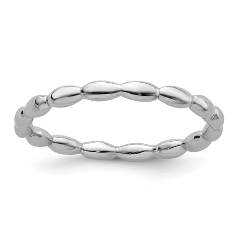 Reisring aus 925er-Sterlingsilber, poliert, gemustert, stapelbar, Rhodium, Größe J 1/2, Schmuck für Damen von JewelryWeb