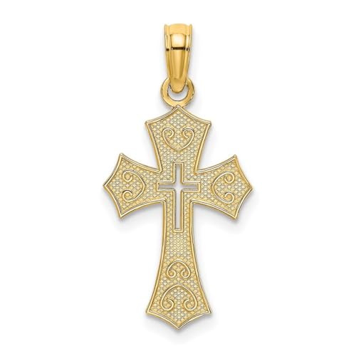 Religiöses Glaubenskreuz aus 14 Karat Gold mit Liebesherzen und Kreuzausschnitt in der Mitte, 17,3 mm lang, Schmuck für Damen, One Size, Metall Goldfarben Aus Metall, Kein Edelstein von JewelryWeb