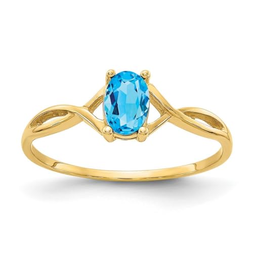 Ring aus 14 Karat Gelbgold, polierter Blautopas, Größe L 1/2, Schmuck für Damen, Gelbgold, Blauer Topas von JewelryWeb