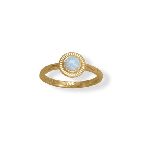 Ring aus 925er-Sterlingsilber, 14 Karat vergoldet, rund, künstlicher Opal, 2,2 mm breit, 5 mm, blauer künstlicher Setti-Schmuck für Damen, One Size, Metall Edelstein Metall: Opal, Opal von JewelryWeb